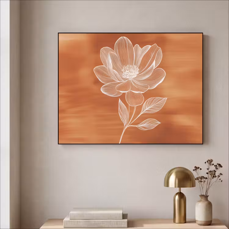 Bloem - Minimalistisch - Wit Textielframe zwart klein -sfeer2