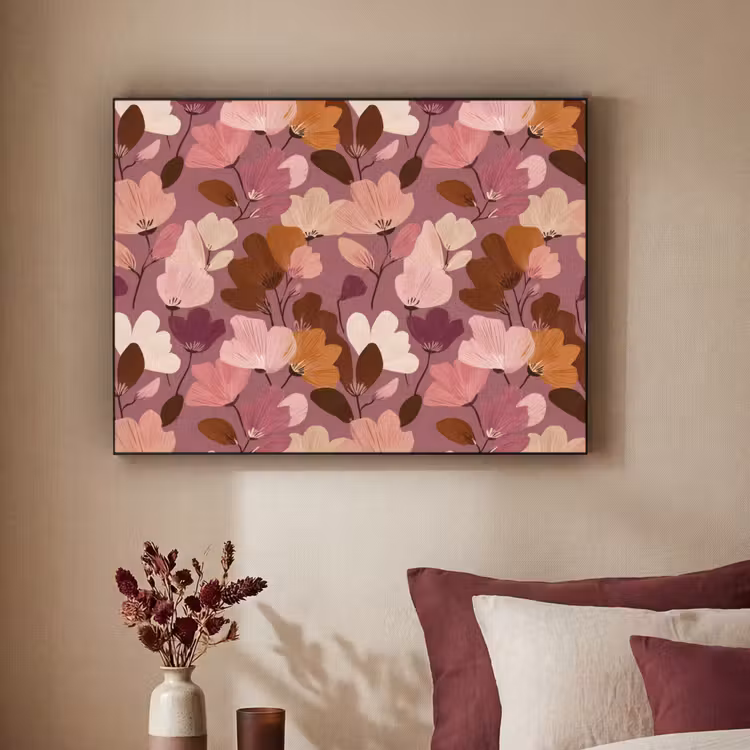 Bloem - Patroon - Roze Textielframe zwart klein 947 -sfeer1