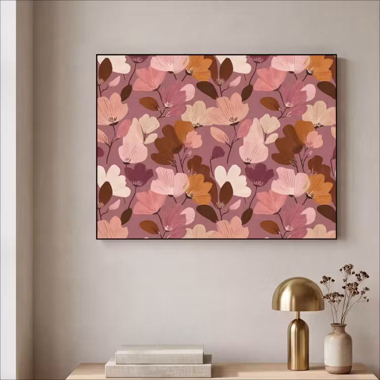 Bloem - Patroon - Roze Textielframe zwart klein 947 -sfeer2