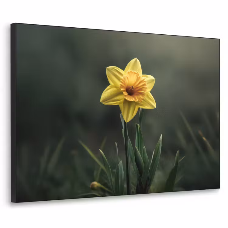 Bloem - Narcis - Gras - Geel Textielframe zwart klein -3d