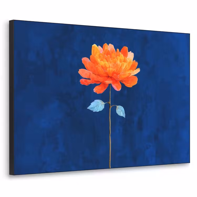Bloem - Oranje - Bladeren Textielframe zwart klein -3d