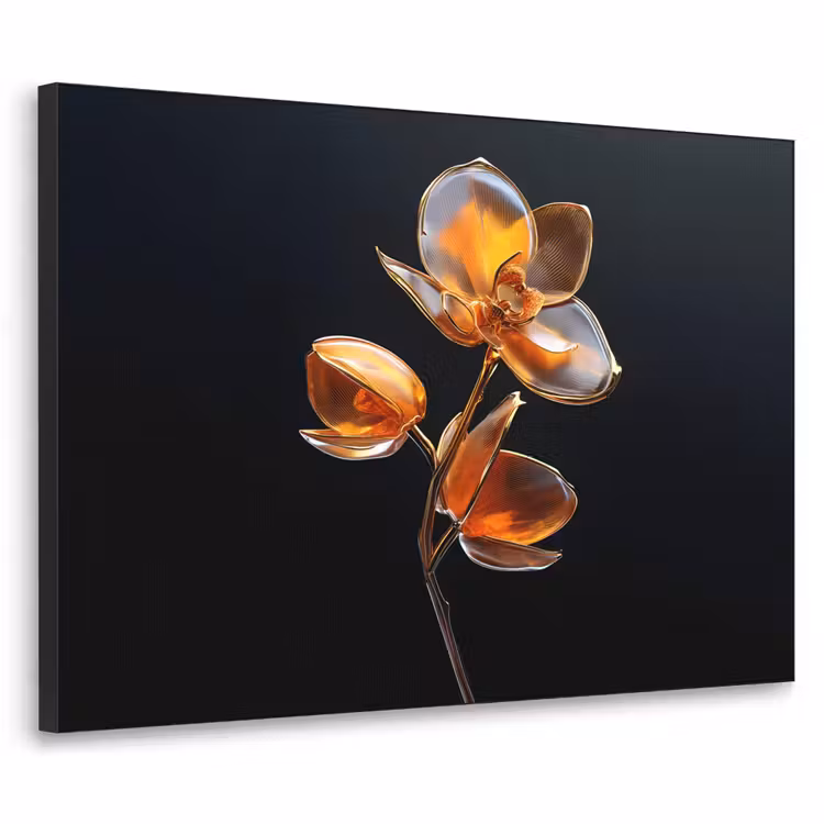 Bloem - Orchidee - Oranje Textielframe zwart klein -3d