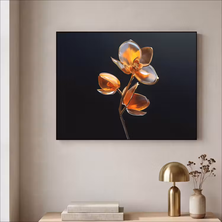 Bloem - Orchidee - Oranje Textielframe - compleet frame klein -sfeer2