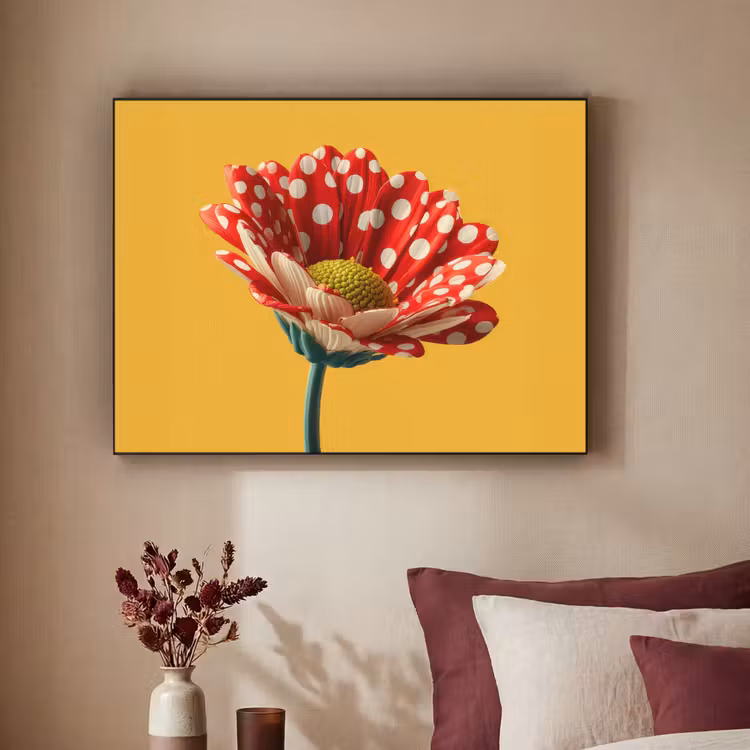 Bloem - Rood - Stippen Textielframe zwart klein -sfeer1