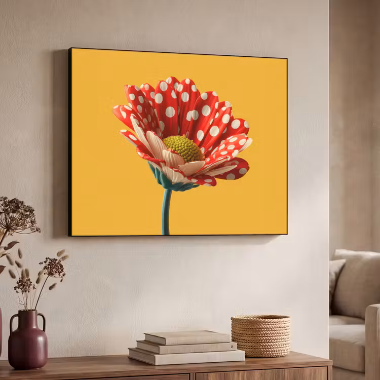 Bloem - Rood - Stippen Textielframe - compleet frame klein -sfeer3