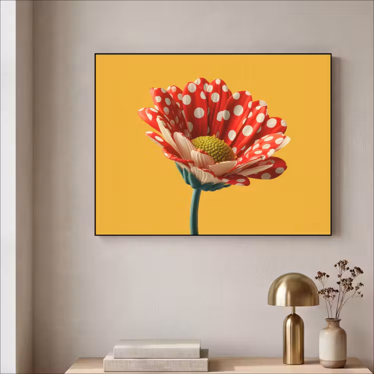 Bloem - Rood - Stippen Textielframe - compleet frame klein -sfeer2
