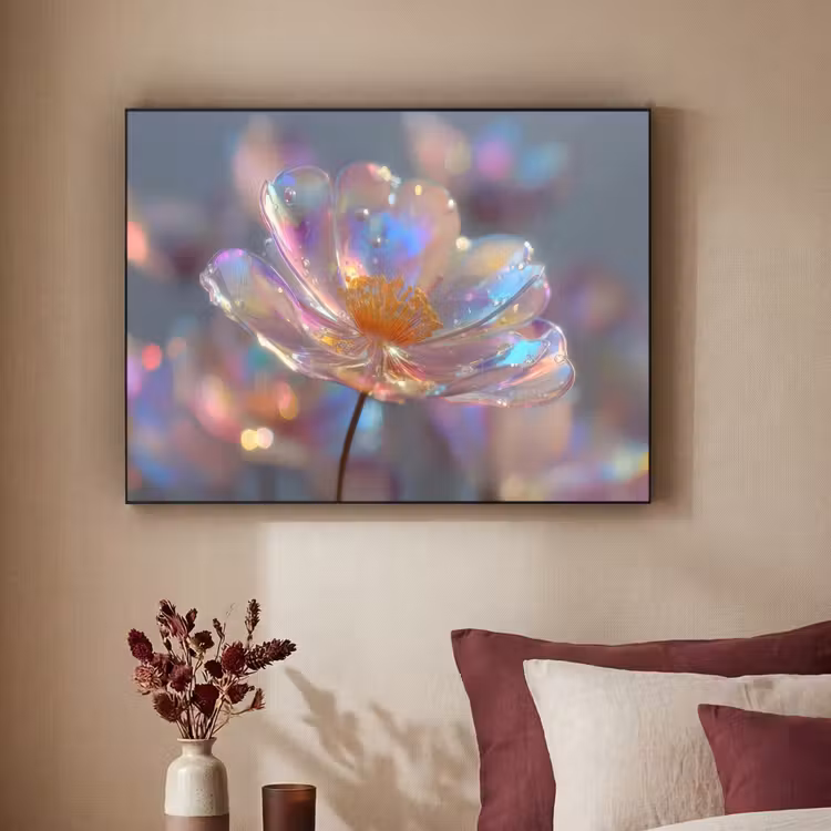 Bloem - Transparant - Pastelkleuren - Druppels Textielframe - compleet frame klein -sfeer1