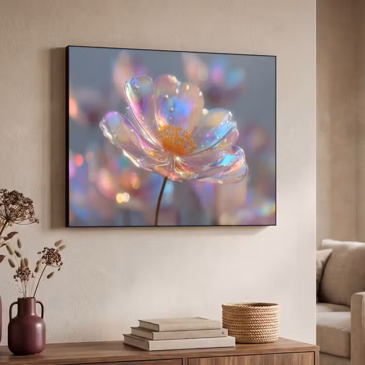 Bloem - Transparant - Pastelkleuren - Druppels Textielframe - compleet frame klein -sfeer3