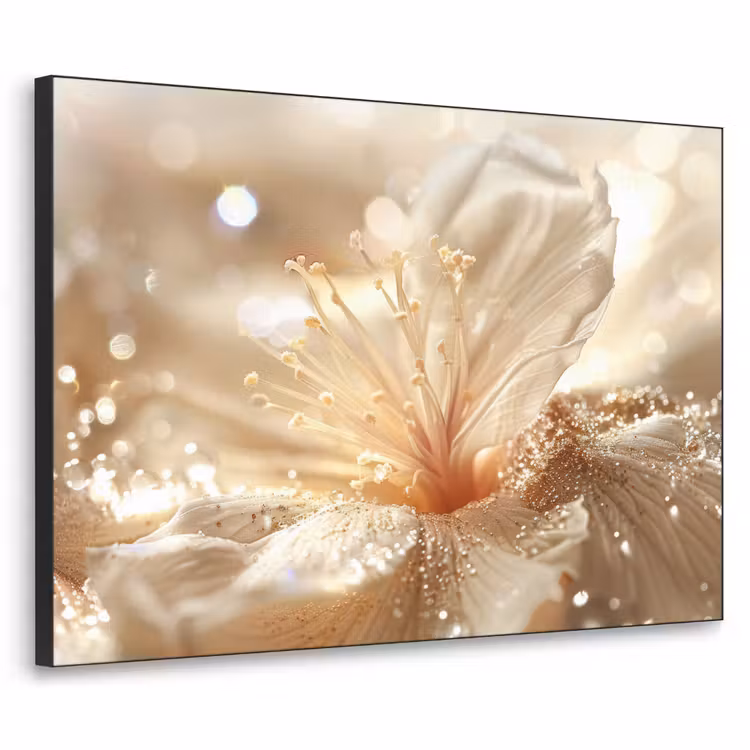 Bloem - Wit - Glitter - Goud - Modern Textielframe - compleet frame klein -3d