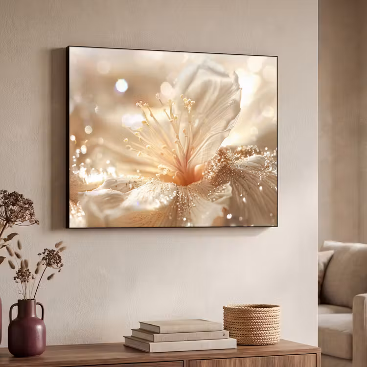 Bloem - Wit - Glitter - Goud - Modern Textielframe - compleet frame klein -sfeer3
