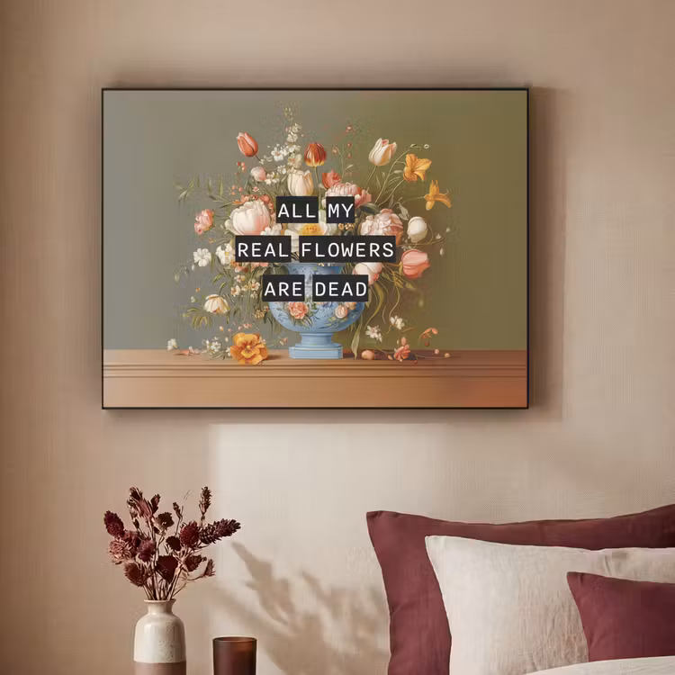 Bloem - Quote - Vintage - Art Textielframe - compleet frame klein -sfeer1