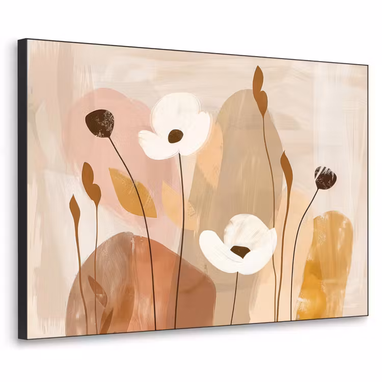 Bloemen - Abstract - Beige - Line art Textielframe zwart klein -3d