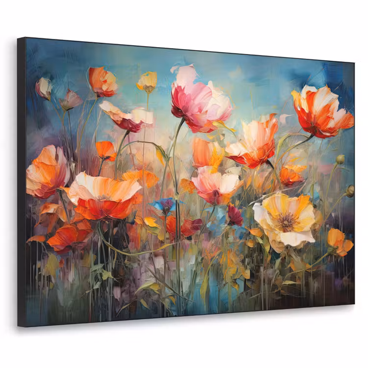 Bloemen - Watercolor - Kunst - Botanisch - Natuur Textielframe zwart klein -3d