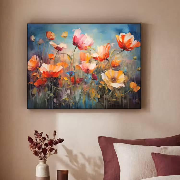 Bloemen - Watercolor - Kunst - Botanisch - Natuur Textielframe zwart klein -sfeer1