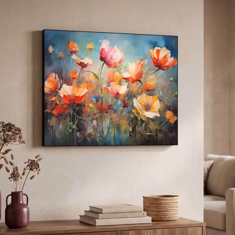Bloemen - Watercolor - Kunst - Botanisch - Natuur Textielframe zwart klein -sfeer3