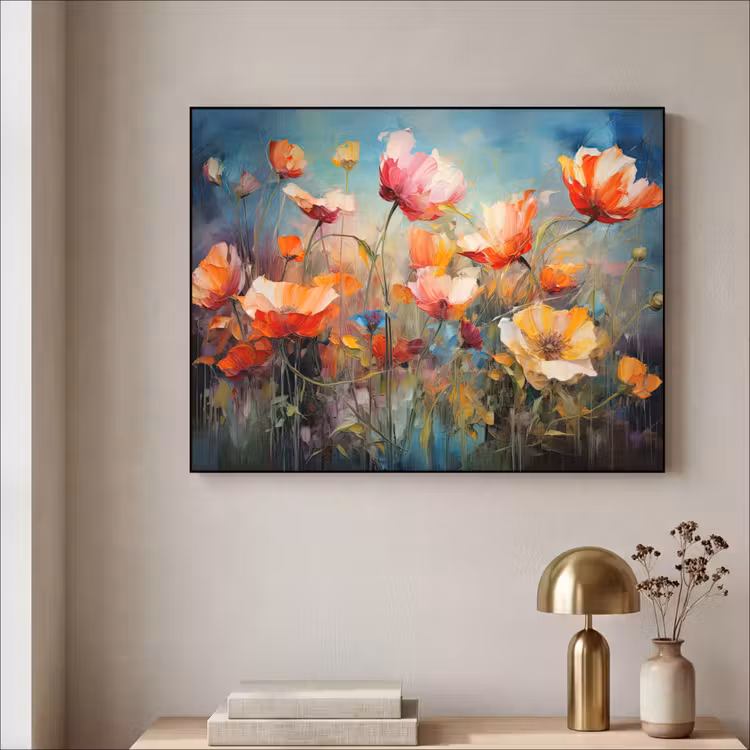 Bloemen - Watercolor - Kunst - Botanisch - Natuur Textielframe zwart klein -sfeer2