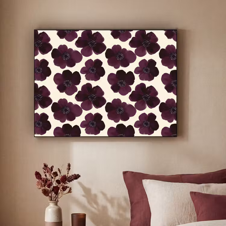 Bloemen - Aquarel - Paars Textielframe zwart klein 947 -sfeer1