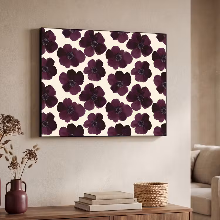 Bloemen - Aquarel - Paars Textielframe zwart klein 947 -sfeer3