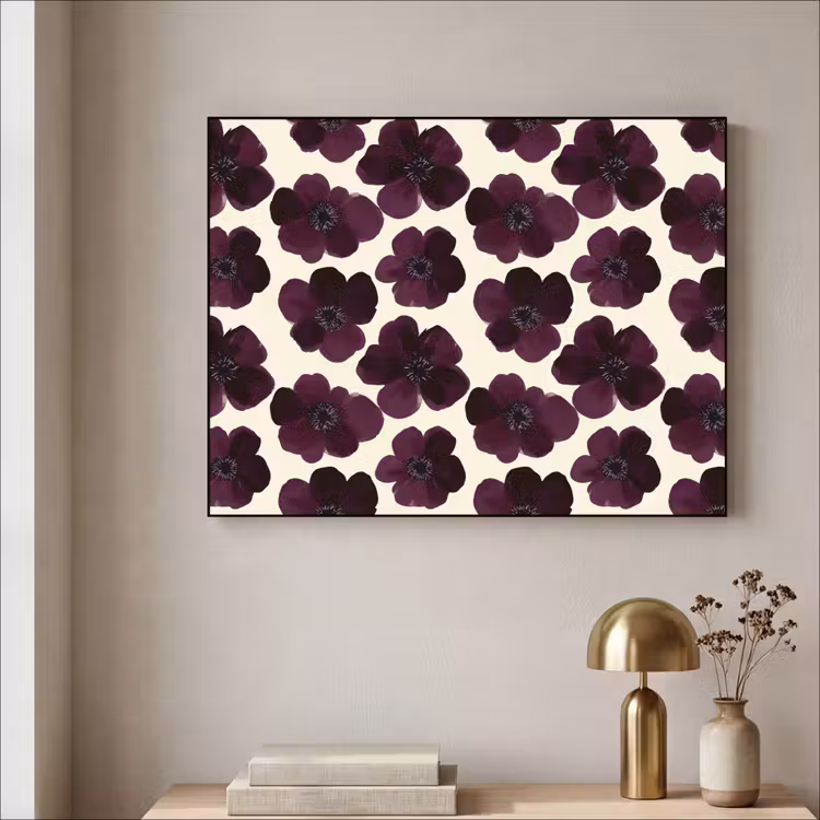 Bloemen - Aquarel - Paars Textielframe zwart klein 947 -sfeer2