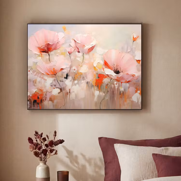 Bloemen - Watercolor - Roze - Abstract - Kunst Textielframe zwart klein -sfeer1