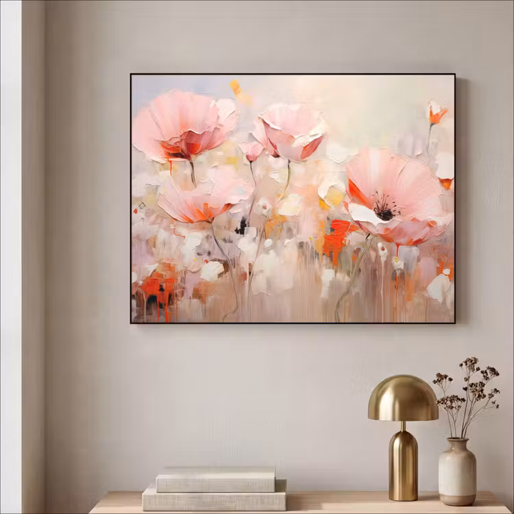 Bloemen - Watercolor - Roze - Abstract - Kunst Textielframe zwart klein -sfeer2