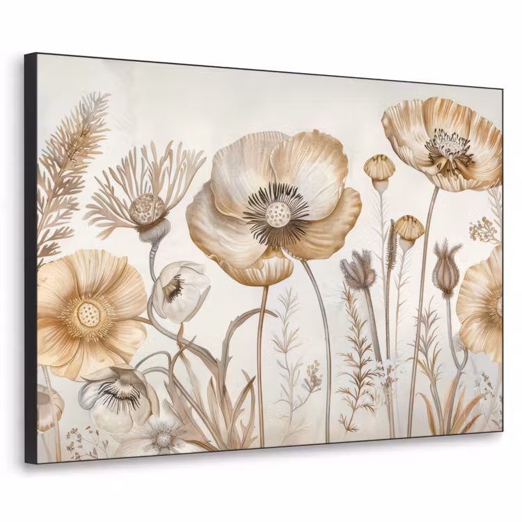 Bloemen - Beige - Natuur - Illustratie Textielframe - compleet frame klein -3d