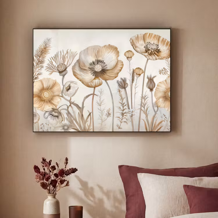 Bloemen - Beige - Natuur - Illustratie Textielframe - compleet frame klein -sfeer1