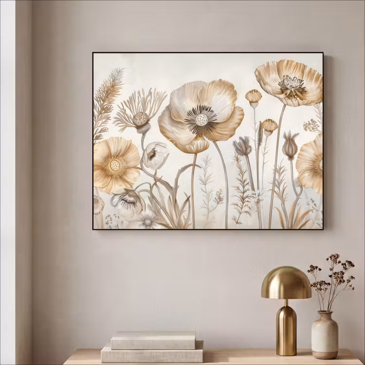 Bloemen - Beige - Natuur - Illustratie Textielframe - compleet frame klein -sfeer2