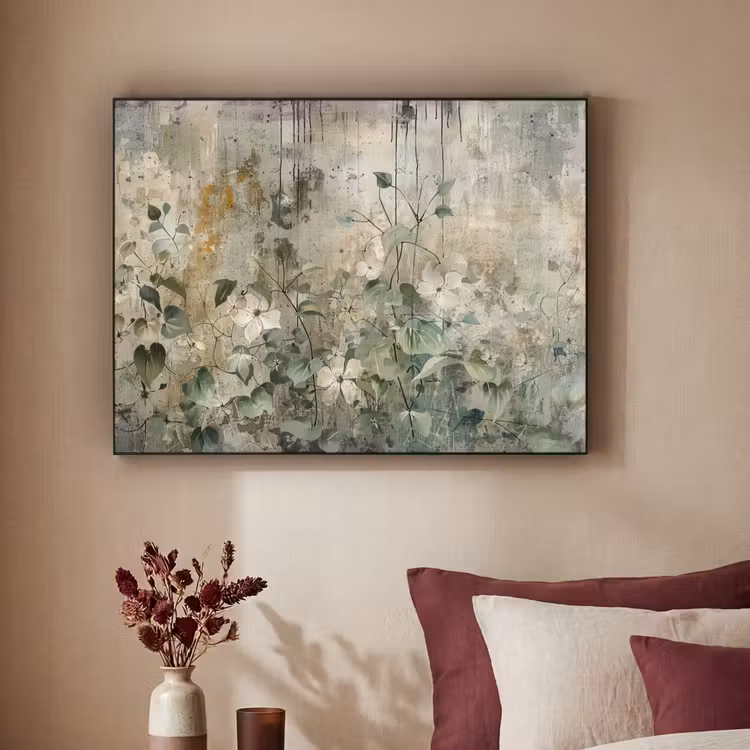 Bloemen - Bladeren - Abstract - Modern Textielframe - compleet frame klein -sfeer1