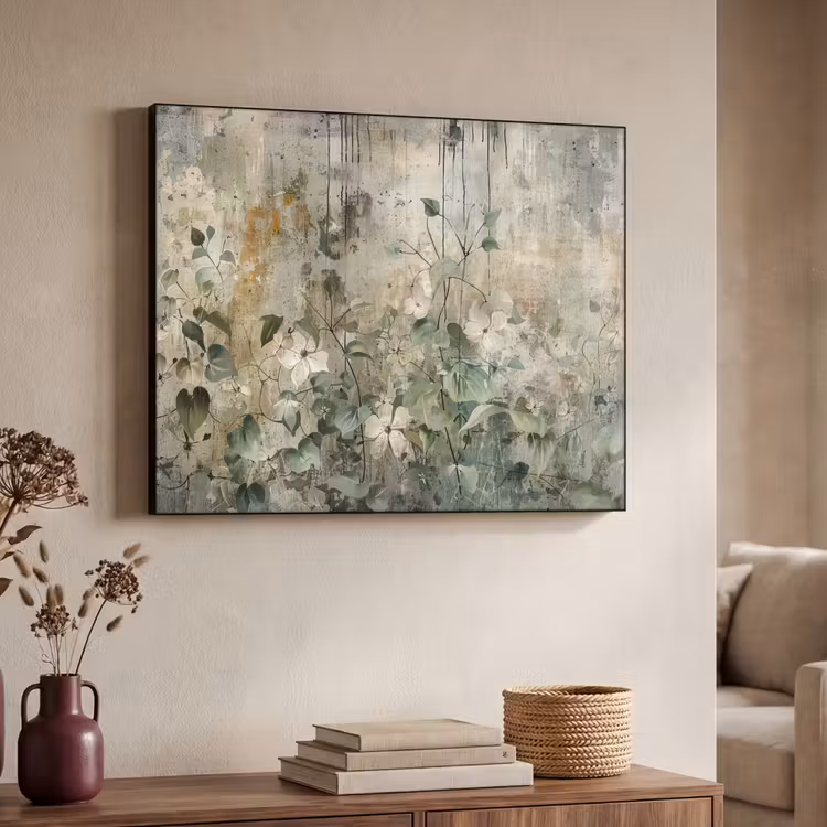Bloemen - Bladeren - Abstract - Modern Textielframe zwart klein -sfeer3