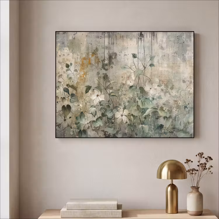 Bloemen - Bladeren - Abstract - Modern Textielframe - compleet frame klein -sfeer2