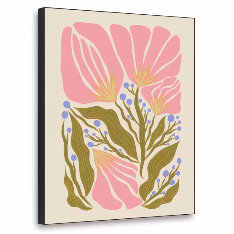 Bloemen - Bladeren - Abstract - Roze Textielframe zwart klein -3d