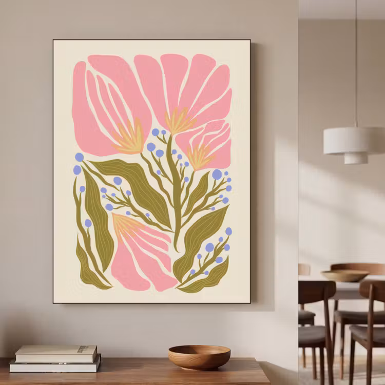 Bloemen - Bladeren - Abstract - Roze Textielframe zwart klein -sfeer2