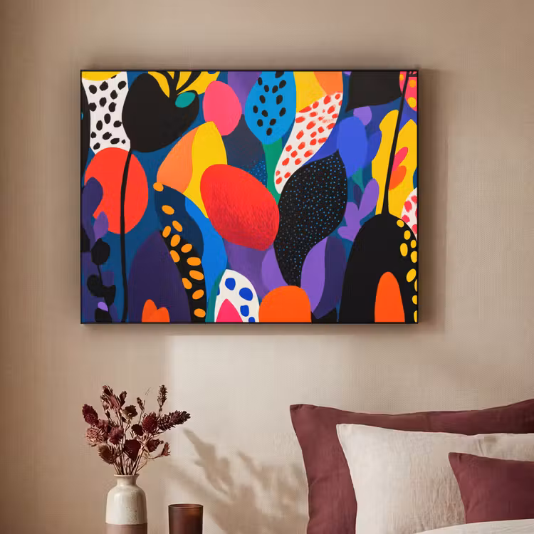 Bloemen - Bladeren - Abstract - Rood Textielframe - compleet frame klein -sfeer1