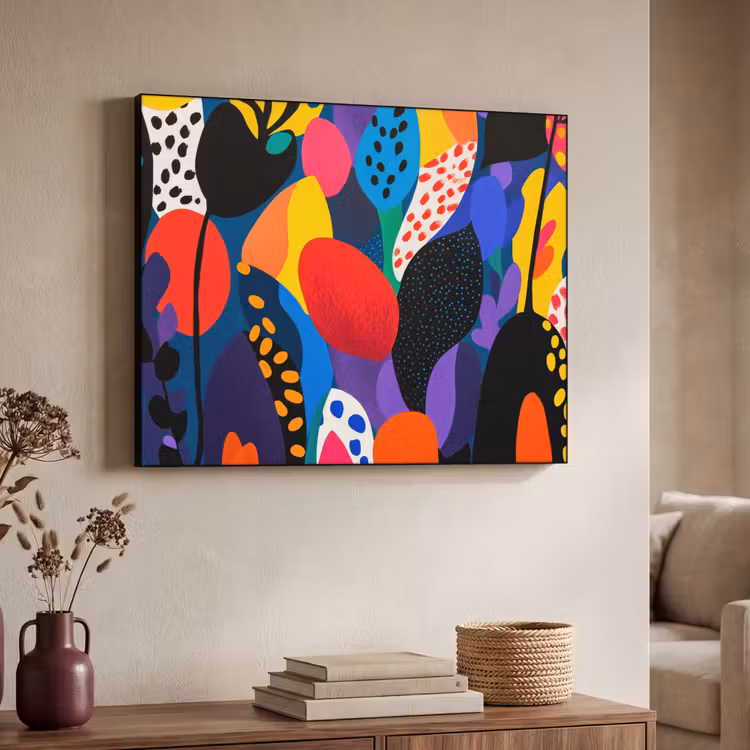 Bloemen - Bladeren - Abstract - Rood Textielframe zwart klein -sfeer3