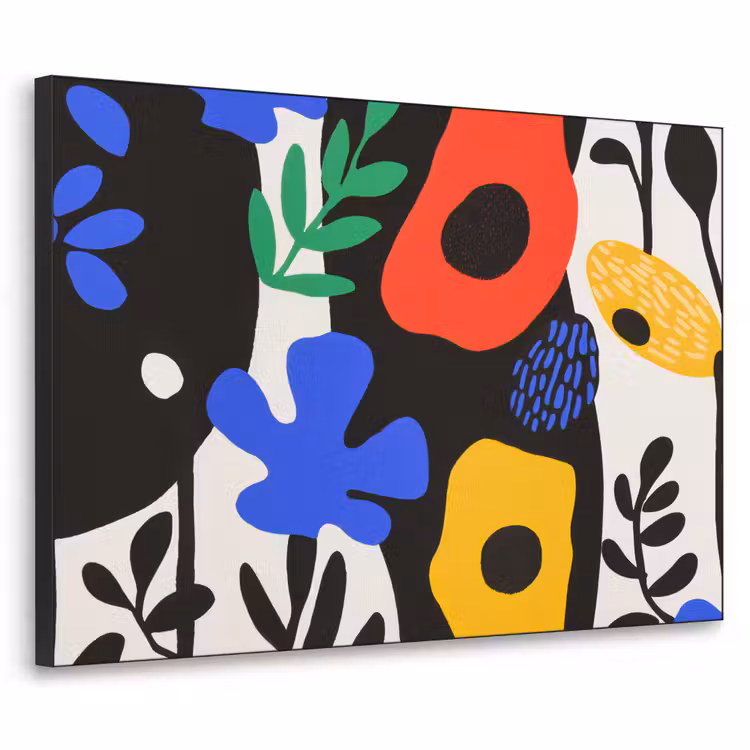 Bloemen - Bladeren - Abstract - Zwart Textielframe zwart klein -3d