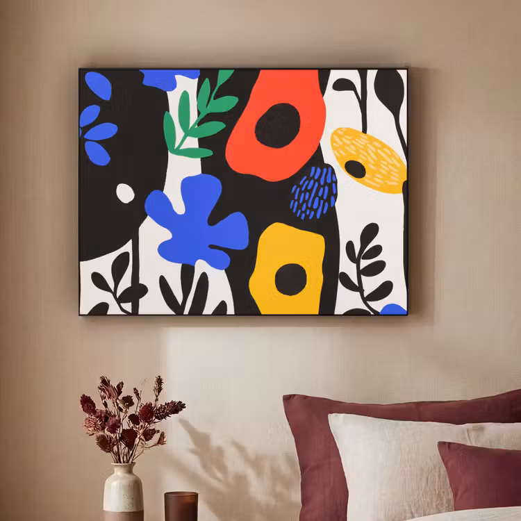 Bloemen - Bladeren - Abstract - Zwart Textielframe - compleet frame klein -sfeer1