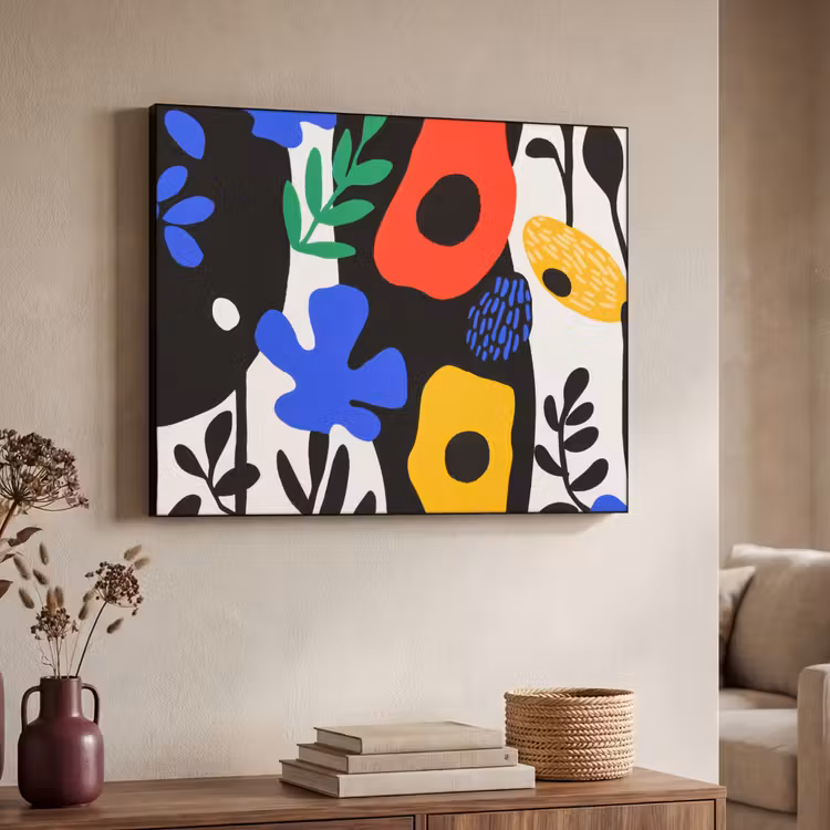 Bloemen - Bladeren - Abstract - Zwart Textielframe zwart klein -sfeer3