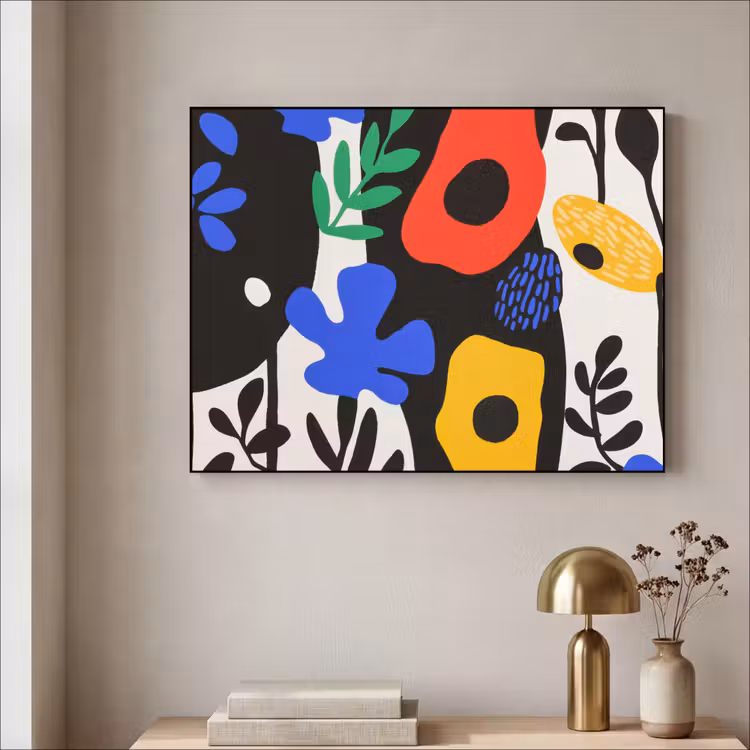 Bloemen - Bladeren - Abstract - Zwart Textielframe - compleet frame klein -sfeer2
