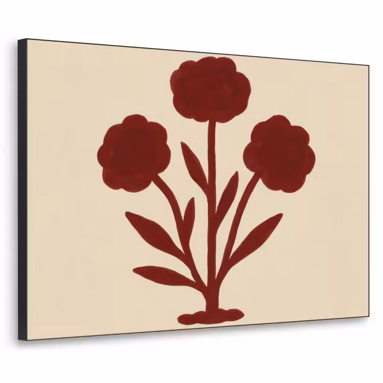 Bloemen - Bladeren - Rood - Minimalistisch Textielframe zwart klein -3d