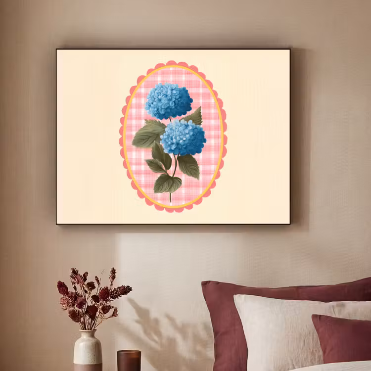 Bloemen - Blauw - Lijst - Bladeren Textielframe - compleet frame klein -sfeer1