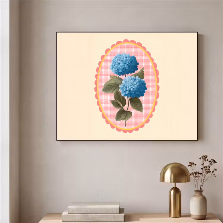 Bloemen - Blauw - Lijst - Bladeren Textielframe zwart klein -sfeer2