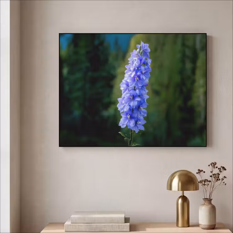 Bloemen - Blauw - Dennenboom Textielframe - compleet frame klein -sfeer2