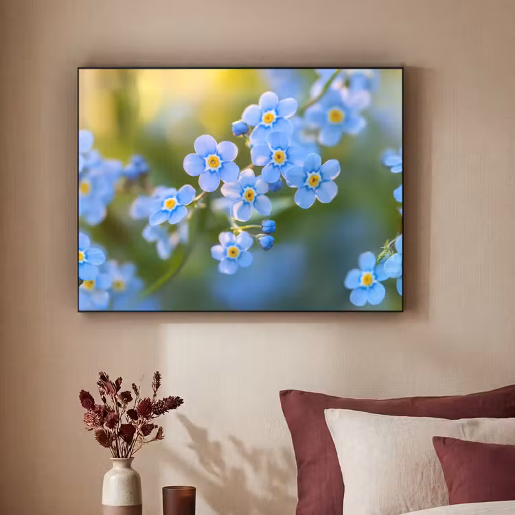 Bloemetjes - Blauw - Vergeet mij nietjes Textielframe zwart klein -sfeer1