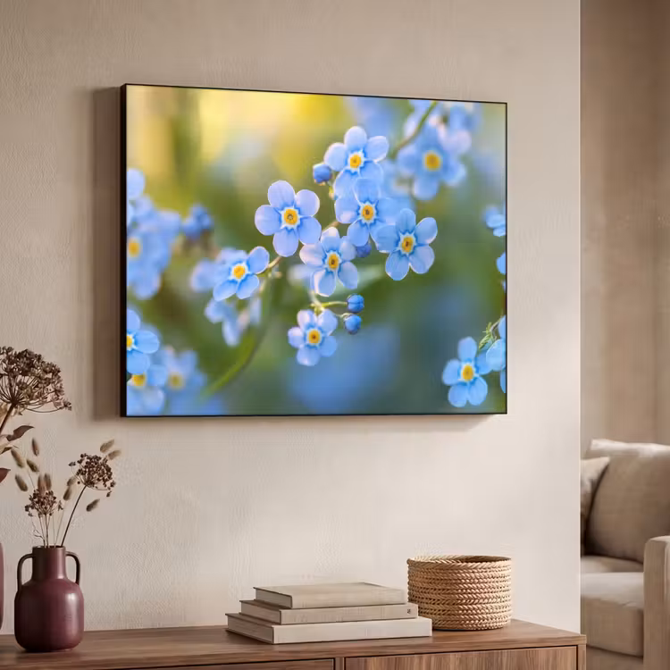 Bloemetjes - Blauw - Vergeet mij nietjes Textielframe zwart klein -sfeer3