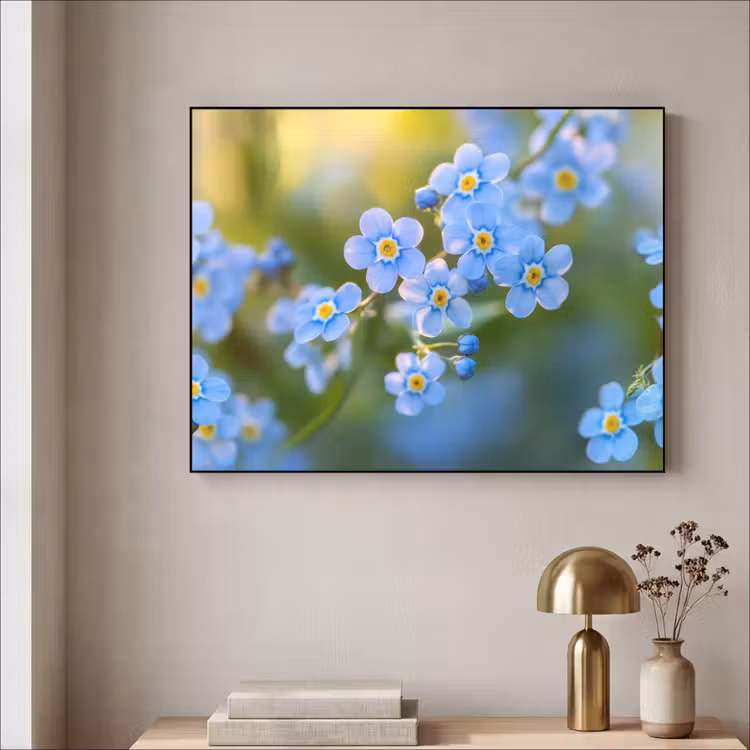 Bloemetjes - Blauw - Vergeet mij nietjes Textielframe - compleet frame klein -sfeer2