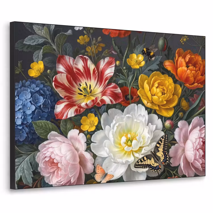 Bloemen - Boeket - Klassiek - Kleurrijk - Natuur Textielframe zwart klein -3d