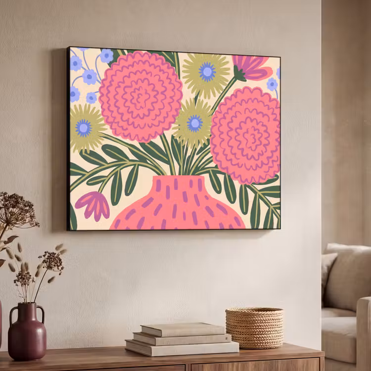 Bloemen - Boeket - Natuur - Abstract - Roze Textielframe zwart klein -sfeer3