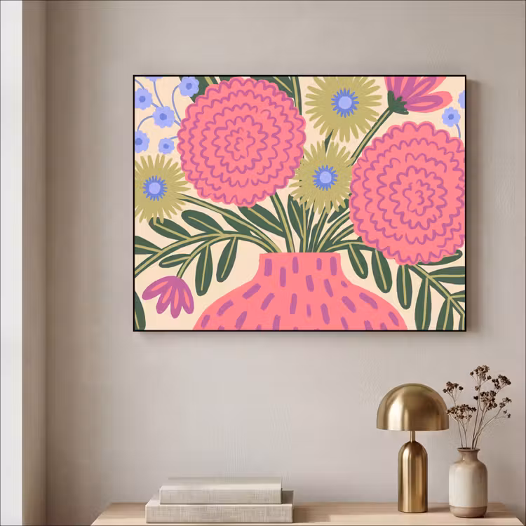 Bloemen - Boeket - Natuur - Abstract - Roze Textielframe zwart klein -sfeer2