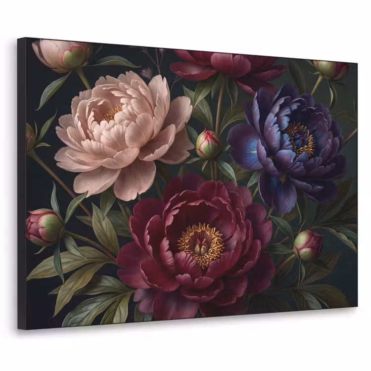 Bloemen - Boeket - Natuur - Modern - Donker Textielframe zwart klein -3d